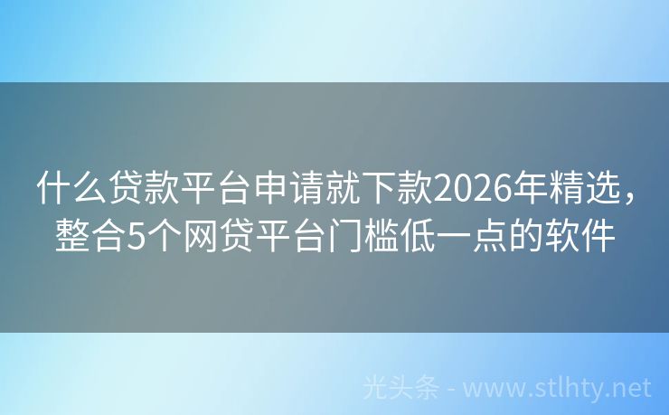 什么贷款平台申请就下款2026年精选，整合5个网贷平台门槛低一点的软件