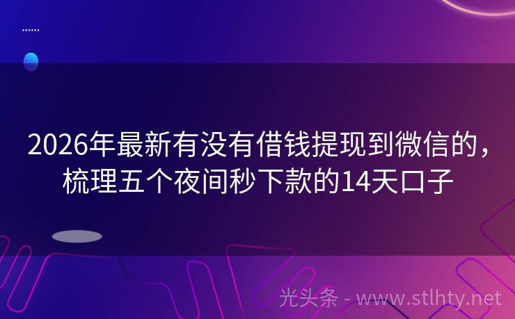 2026年最新有没有借钱提现到微信的,梳理五个夜间秒下款的14天口子