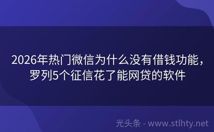 2026年热门微信为什么没有借钱功能，罗列5个征信花了能网贷的软件