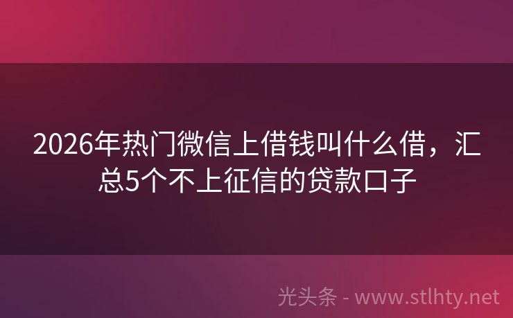 2026年热门微信上借钱叫什么借，汇总5个不上征信的贷款口子