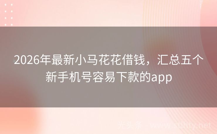 2026年最新小马花花借钱，汇总五个新手机号容易下款的app