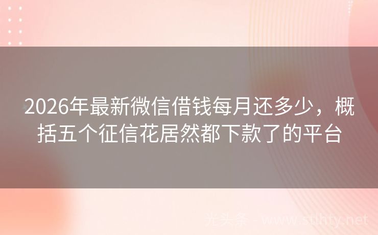 2026年最新微信借钱每月还多少，概括五个征信花居然都下款了的平台