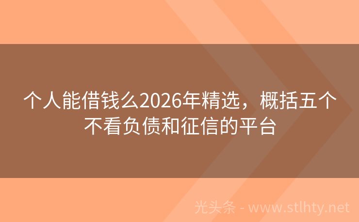个人能借钱么2026年精选，概括五个不看负债和征信的平台