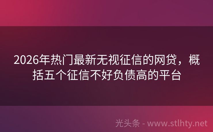 2026年热门最新无视征信的网贷，概括五个征信不好负债高的平台