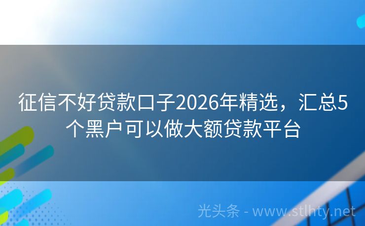 征信不好贷款口子2026年精选，汇总5个黑户可以做大额贷款平台