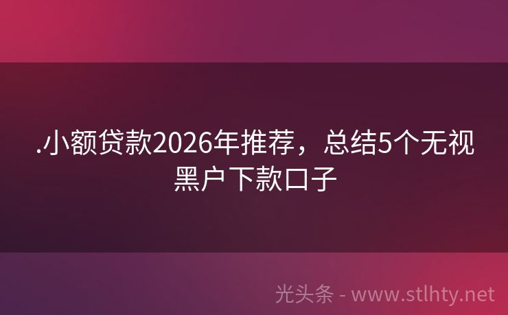 .小额贷款2026年推荐，总结5个无视黑户下款口子