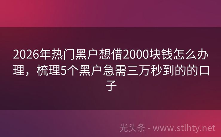 2026年热门黑户想借2000块钱怎么办理，梳理5个黑户急需三万秒到的的口子