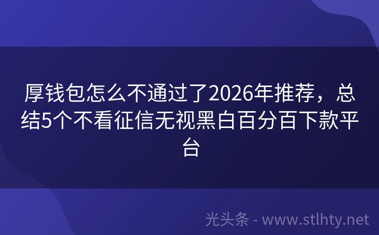 厚钱包怎么不通过了2026年推荐，总结5个不看征信无视黑白百分百下款平台