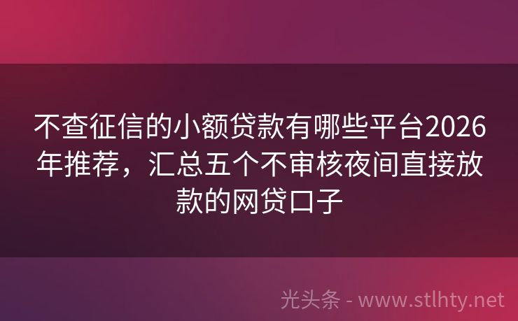 不查征信的小额贷款有哪些平台2026年推荐，汇总五个不审核夜间直接放款的网贷口子