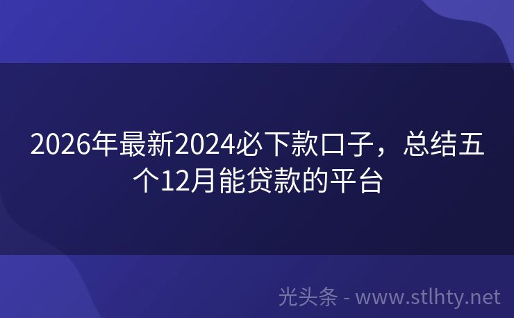 2026年最新2024必下款口子，总结五个12月能贷款的平台