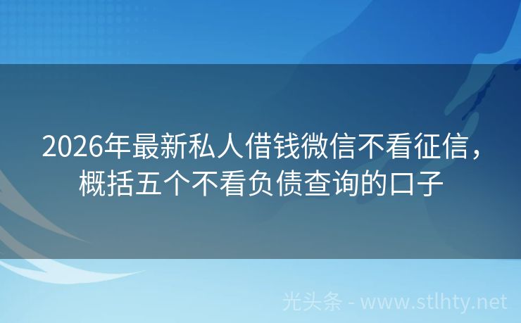 2026年最新私人借钱微信不看征信，概括五个不看负债查询的口子