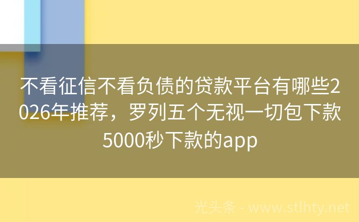 不看征信不看负债的贷款平台有哪些2026年推荐，罗列五个无视一切包下款5000秒下款的app