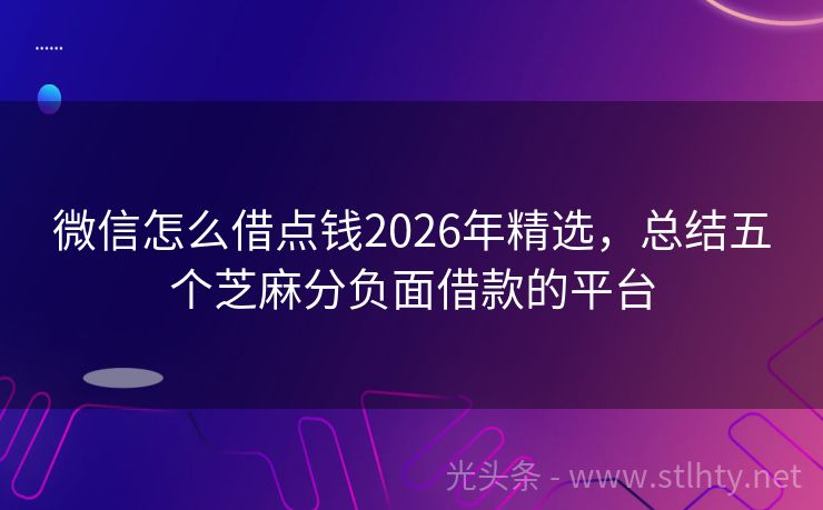 微信怎么借点钱2026年精选，总结五个芝麻分负面借款的平台