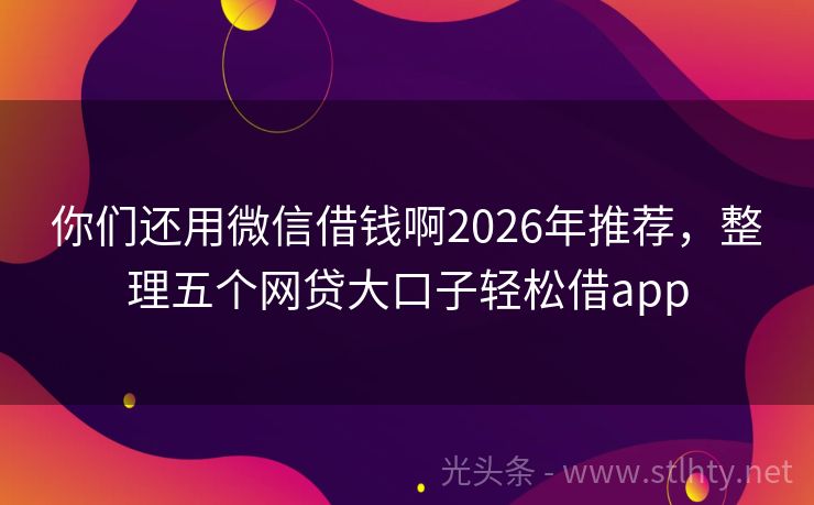 你们还用微信借钱啊2026年推荐，整理五个网贷大口子轻松借app