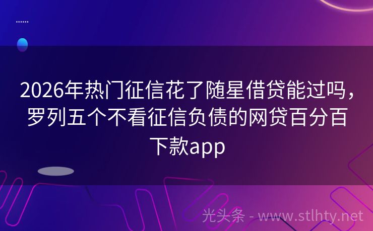 2026年热门征信花了随星借贷能过吗，罗列五个不看征信负债的网贷百分百下款app
