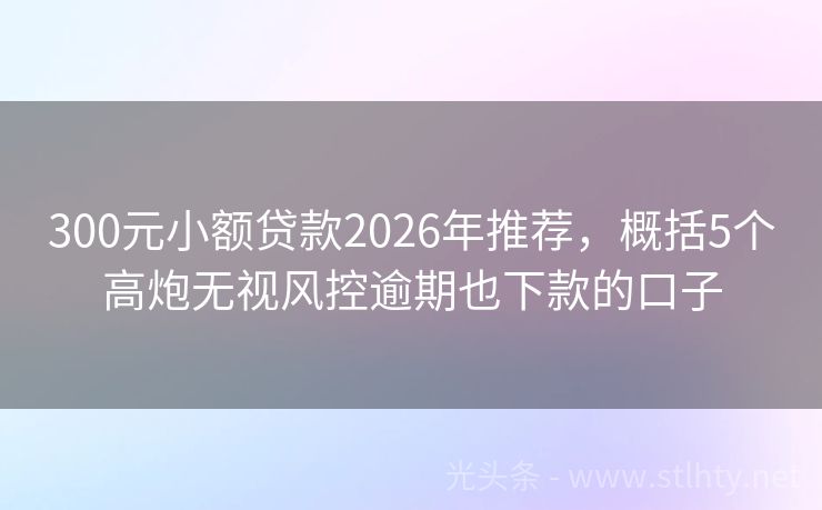 300元小额贷款2026年推荐，概括5个高炮无视风控逾期也下款的口子