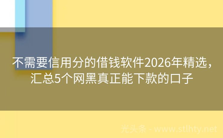 不需要信用分的借钱软件2026年精选，汇总5个网黑真正能下款的口子