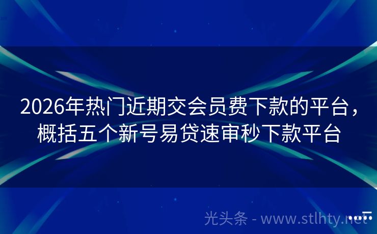 2026年热门近期交会员费下款的平台，概括五个新号易贷速审秒下款平台