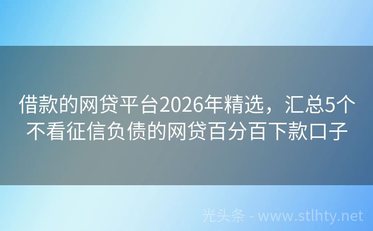 借款的网贷平台2026年精选，汇总5个不看征信负债的网贷百分百下款口子