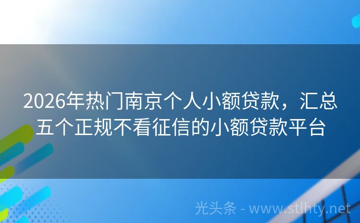 2026年热门南京个人小额贷款，汇总五个正规不看征信的小额贷款平台