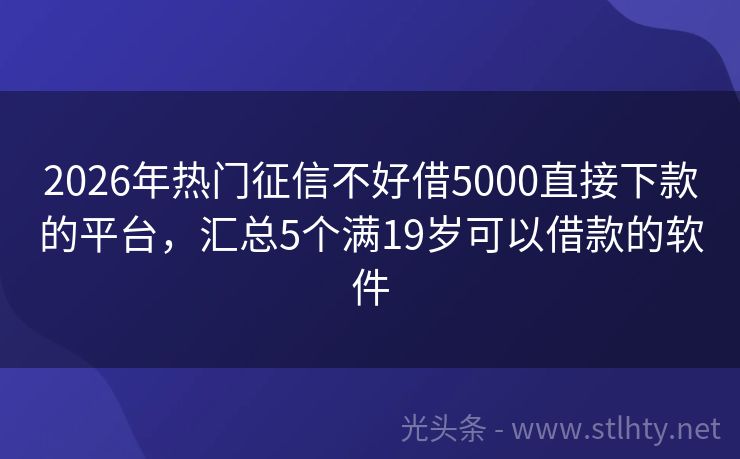 2026年热门征信不好借5000直接下款的平台，汇总5个满19岁可以借款的软件
