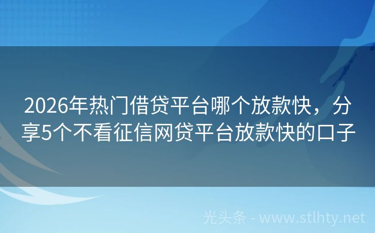 2026年热门借贷平台哪个放款快，分享5个不看征信网贷平台放款快的口子