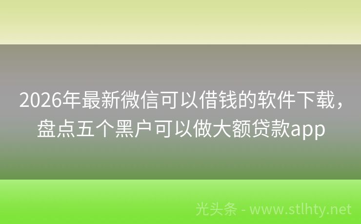 2026年最新微信可以借钱的软件下载，盘点五个黑户可以做大额贷款app