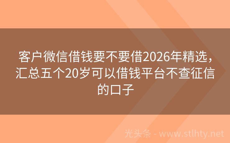 客户微信借钱要不要借2026年精选，汇总五个20岁可以借钱平台不查征信的口子