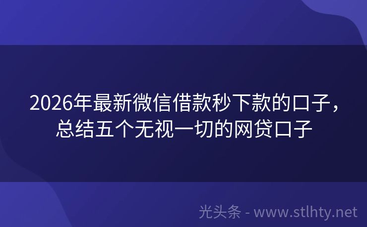 2026年最新微信借款秒下款的口子，总结五个无视一切的网贷口子