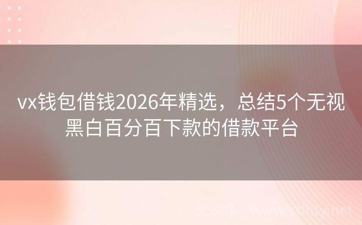 vx钱包借钱2026年精选，总结5个无视黑白百分百下款的借款平台