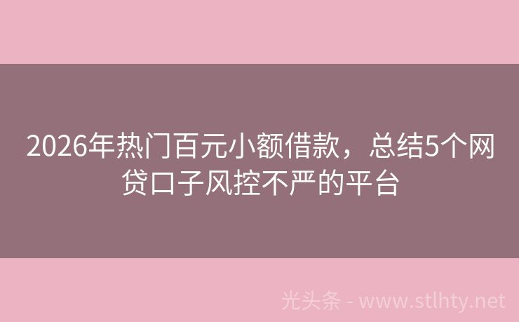 2026年热门百元小额借款，总结5个网贷口子风控不严的平台
