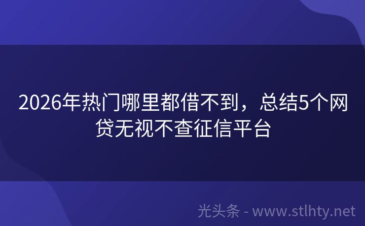 2026年热门哪里都借不到，总结5个网贷无视不查征信平台