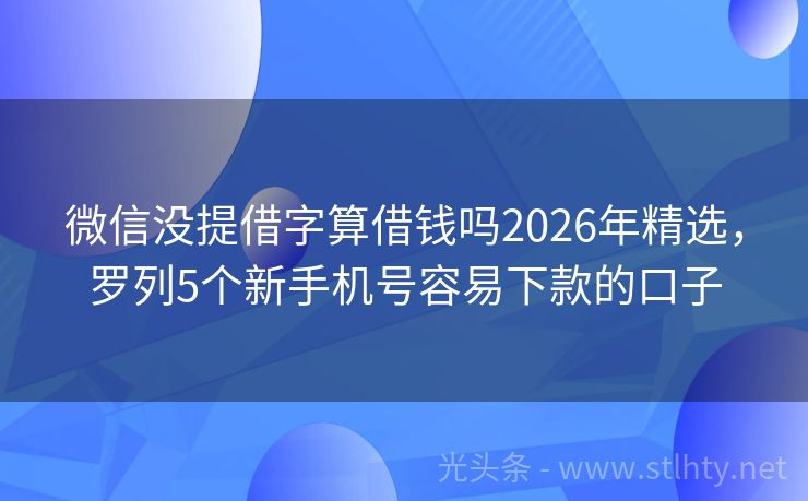 微信没提借字算借钱吗2026年精选，罗列5个新手机号容易下款的口子