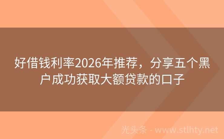 好借钱利率2026年推荐，分享五个黑户成功获取大额贷款的口子