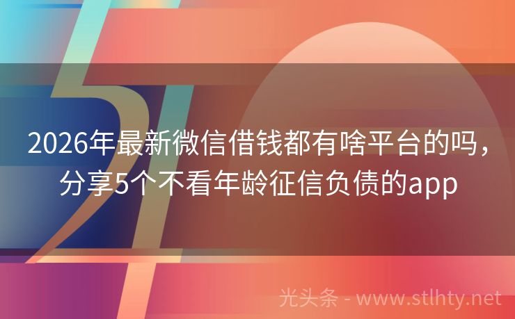 2026年最新微信借钱都有啥平台的吗，分享5个不看年龄征信负债的app