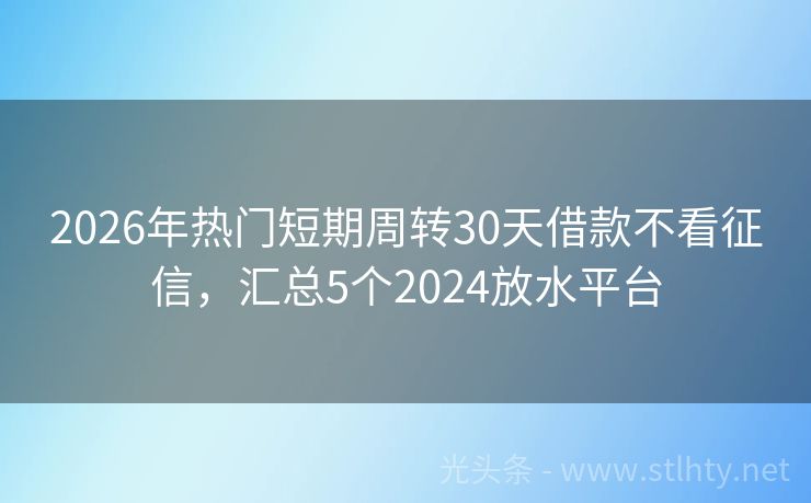 2026年热门短期周转30天借款不看征信，汇总5个2024放水平台