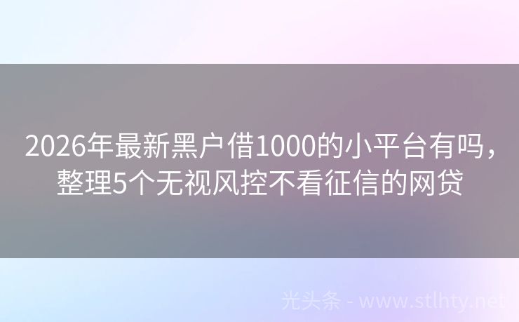 2026年最新黑户借1000的小平台有吗，整理5个无视风控不看征信的网贷