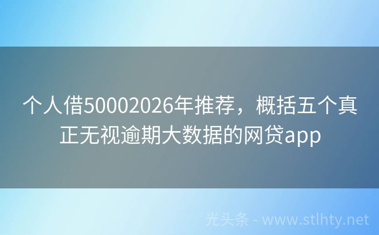 个人借50002026年推荐，概括五个真正无视逾期大数据的网贷app