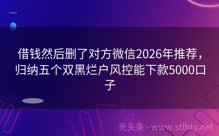 借钱然后删了对方微信2026年推荐，归纳五个双黑烂户风控能下款5000口子