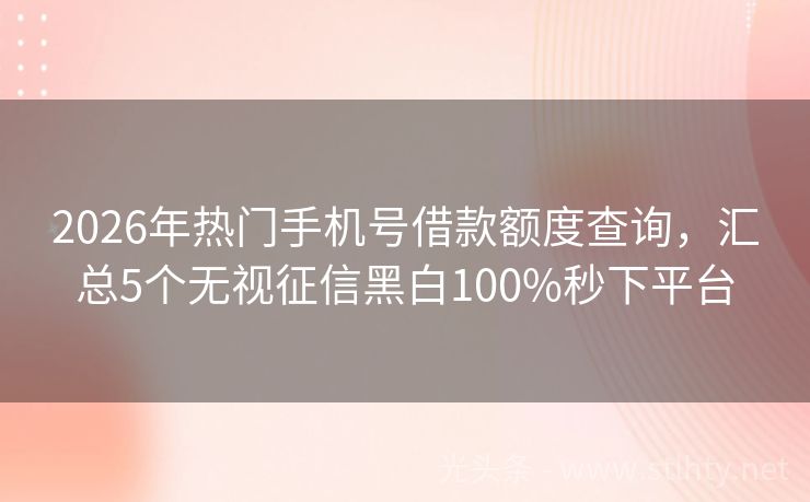 2026年热门手机号借款额度查询，汇总5个无视征信黑白100%秒下平台