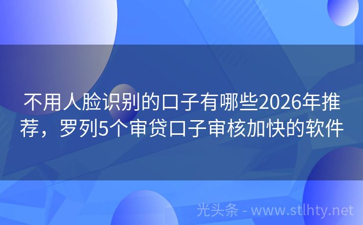 不用人脸识别的口子有哪些2026年推荐，罗列5个审贷口子审核加快的软件