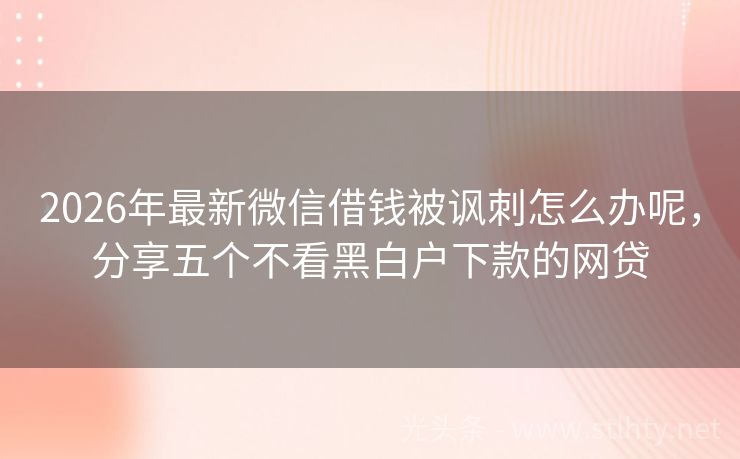 2026年最新微信借钱被讽刺怎么办呢，分享五个不看黑白户下款的网贷