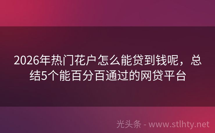 2026年热门花户怎么能贷到钱呢，总结5个能百分百通过的网贷平台
