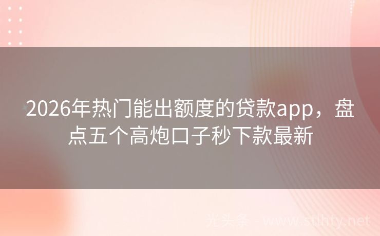 2026年热门能出额度的贷款app，盘点五个高炮口子秒下款最新