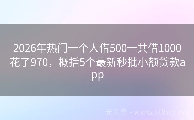 2026年热门一个人借500一共借1000花了970，概括5个最新秒批小额贷款app