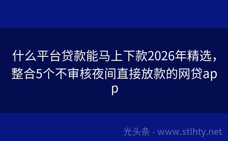什么平台贷款能马上下款2026年精选，整合5个不审核夜间直接放款的网贷app