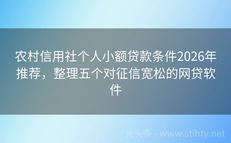 农村信用社个人小额贷款条件2026年推荐，整理五个对征信宽松的网贷软件