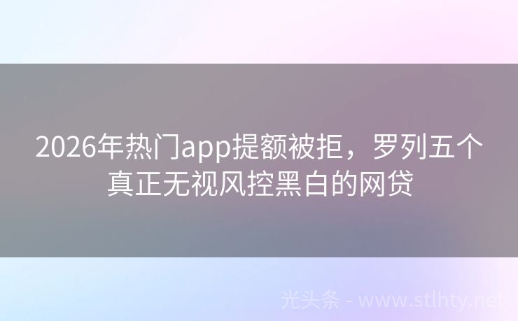 2026年热门app提额被拒，罗列五个真正无视风控黑白的网贷
