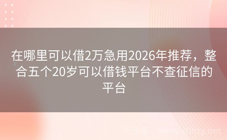 在哪里可以借2万急用2026年推荐，整合五个20岁可以借钱平台不查征信的平台