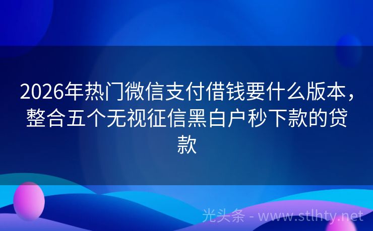 2026年热门微信支付借钱要什么版本，整合五个无视征信黑白户秒下款的贷款